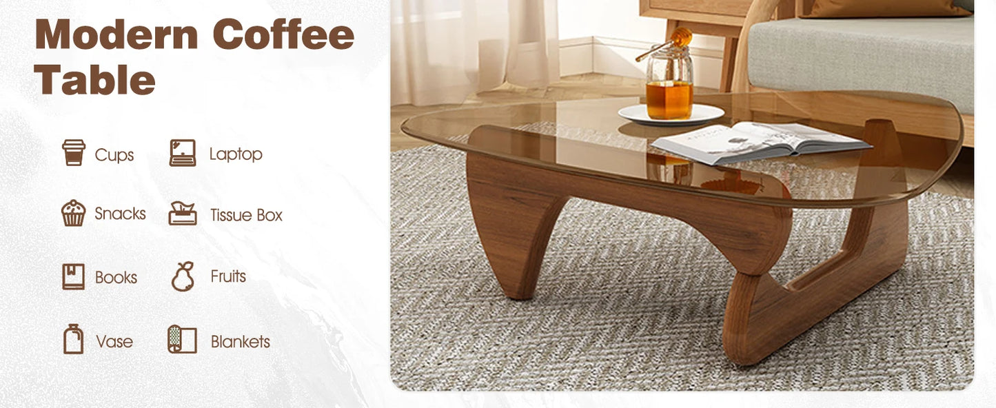 Triangle Glass Coffee Table Modern Abstract End Table for Living Room