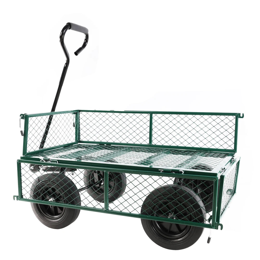 Green Solid Wheel Garden Wagon Cart for Easy Firewood Transport
