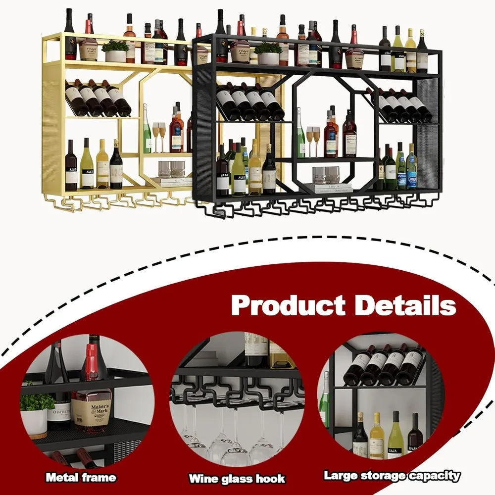 47 Inch Wall Mounted Wine Rack Floating Bar Metal Storage Shelf