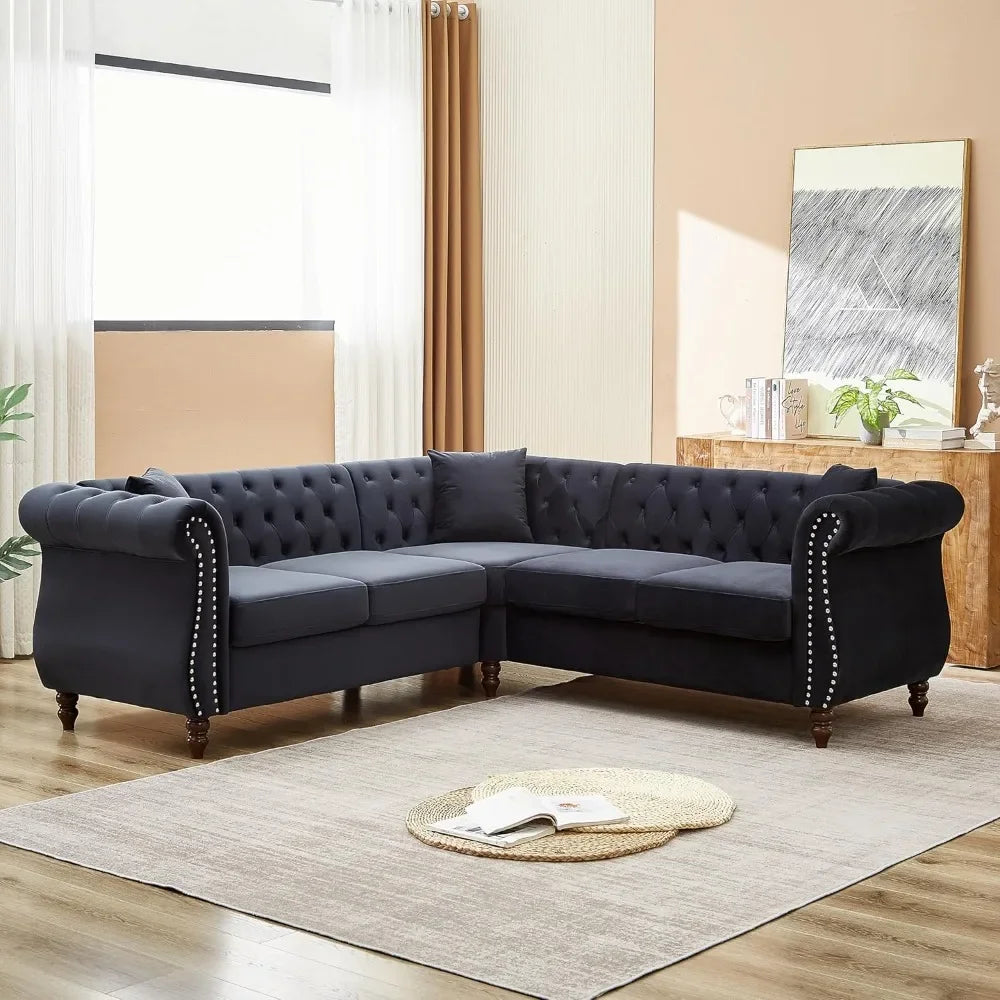 Ljustra 83.5" Oversized L-Shaped Velvet Couch 5-Seater Sofa