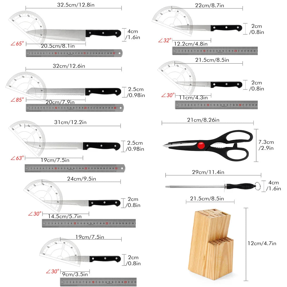 Ljustra 15pcs Kitchen Knife Set with Solid Wood Holder Chef's Knives