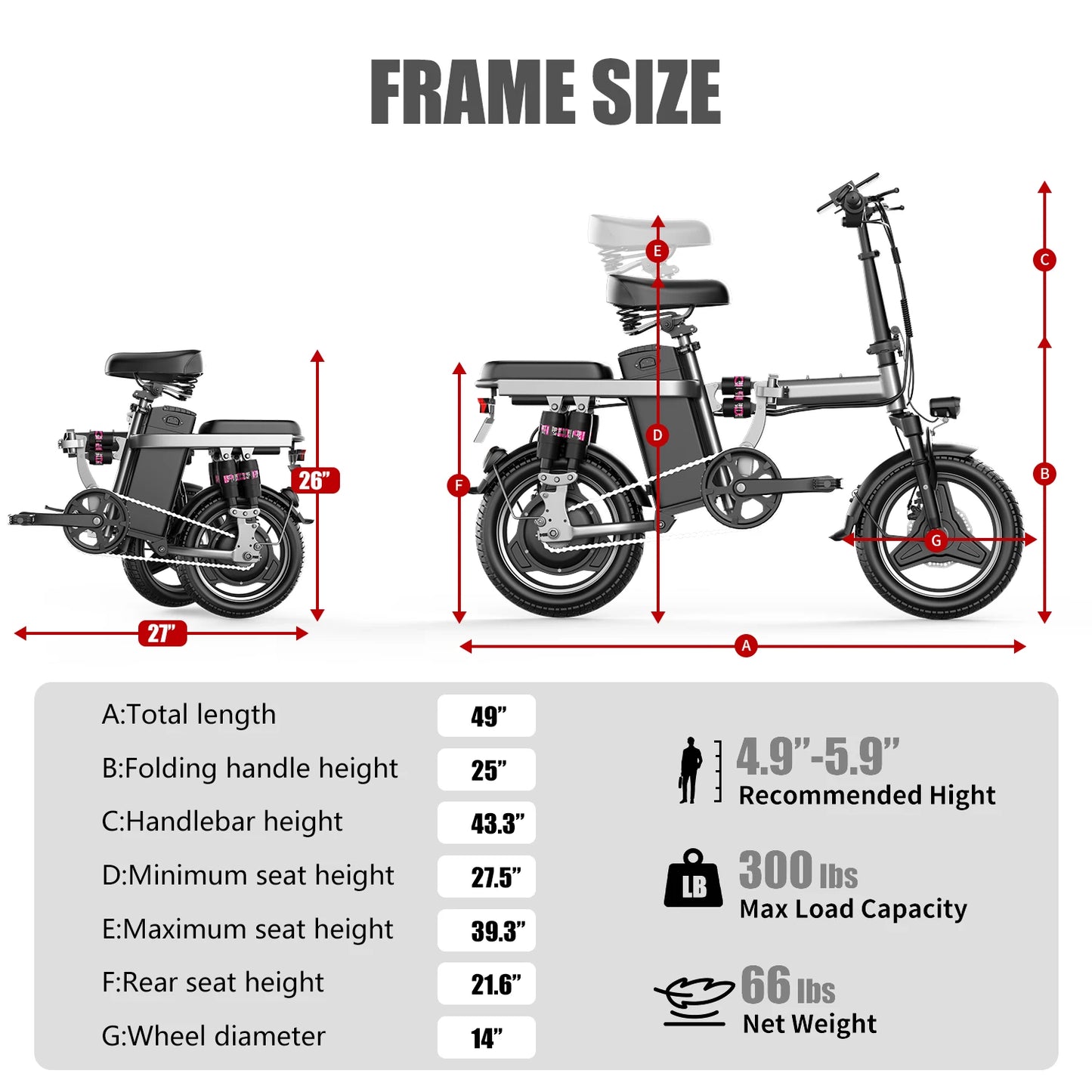 Folding Electric Bike 500W 48V 15AH Removable Battery 20MPH Commuter Ebike