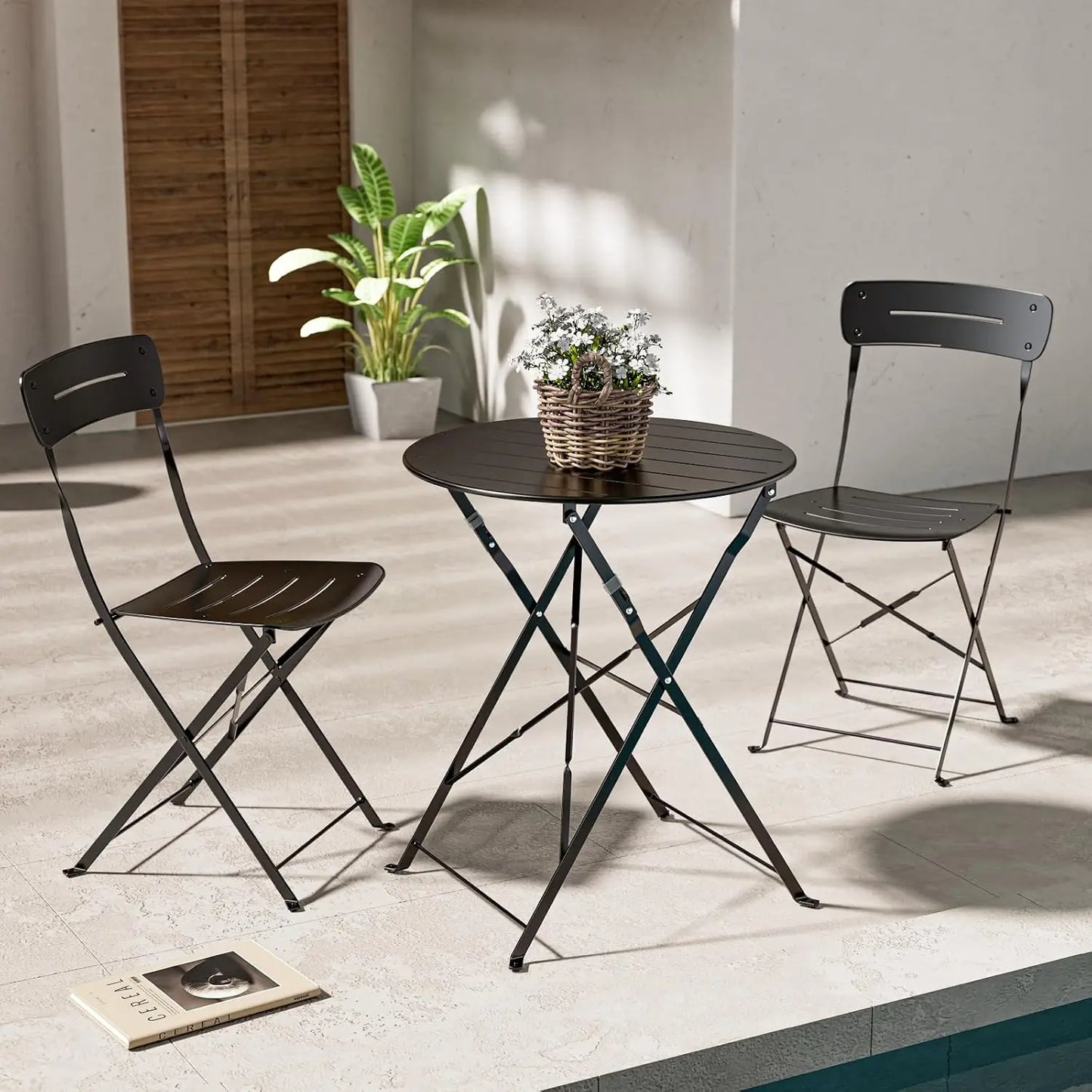 Ljustra Patio Bistro Set 3-Piece Folding Outdoor Furniture Garden Table