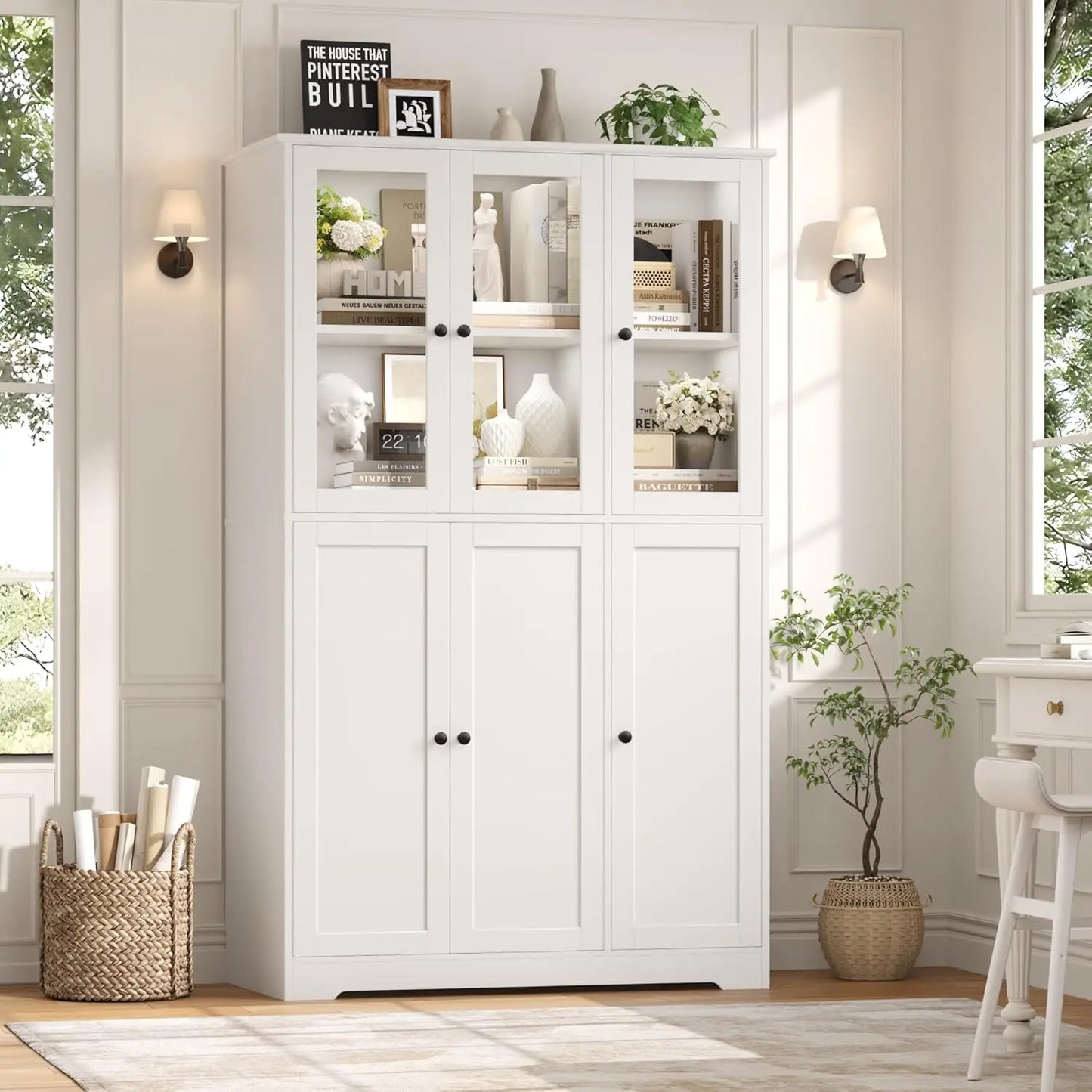 Ljustra 69 Inch Tall White Bookshelf with Storage Cabinet Modern Design