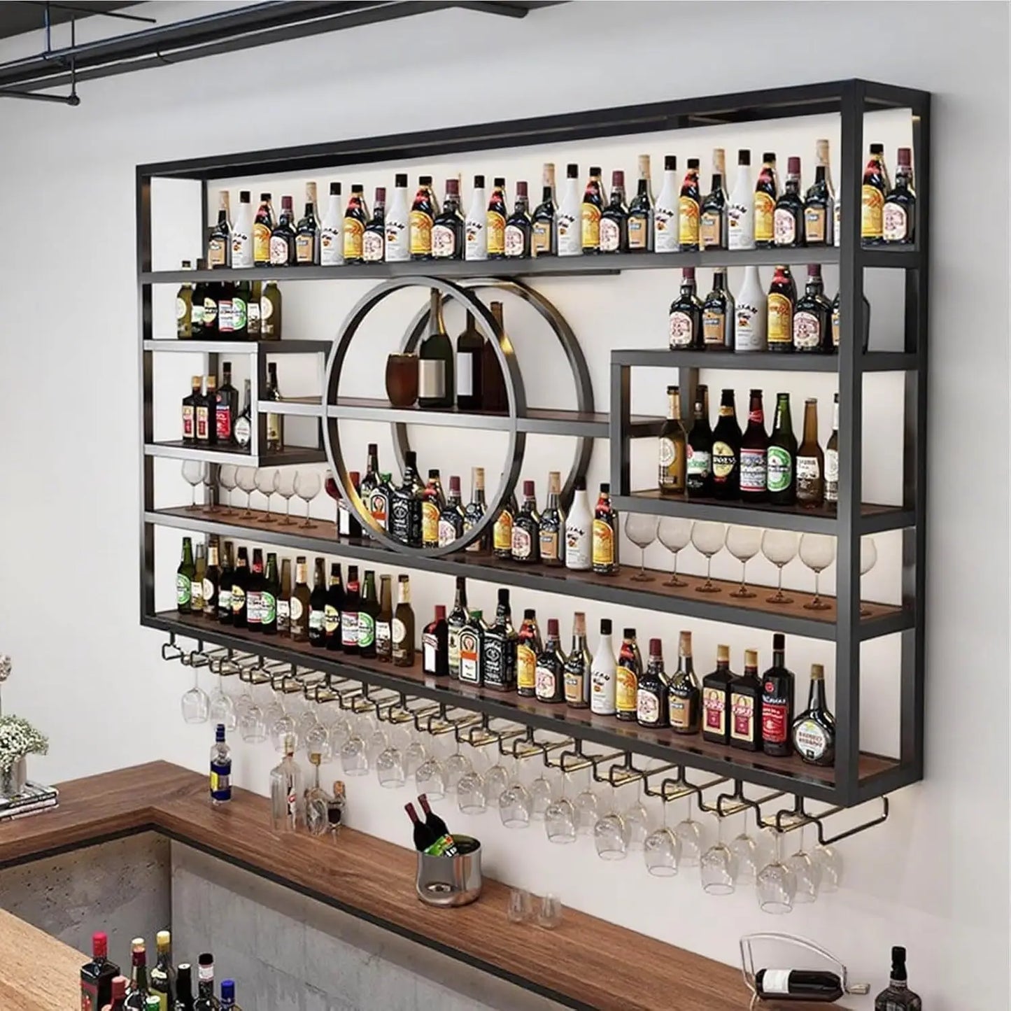 63in Wall Mounted Wine Rack Large Capacity Hanging Display Shelf