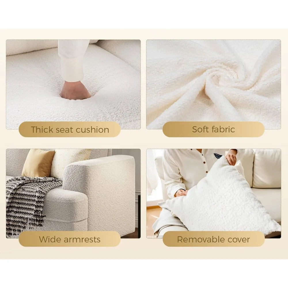 89" Bouclé Sofa Couch, Deep Seat Cloud 3 Seater Sofa with Storage & Wood Frame