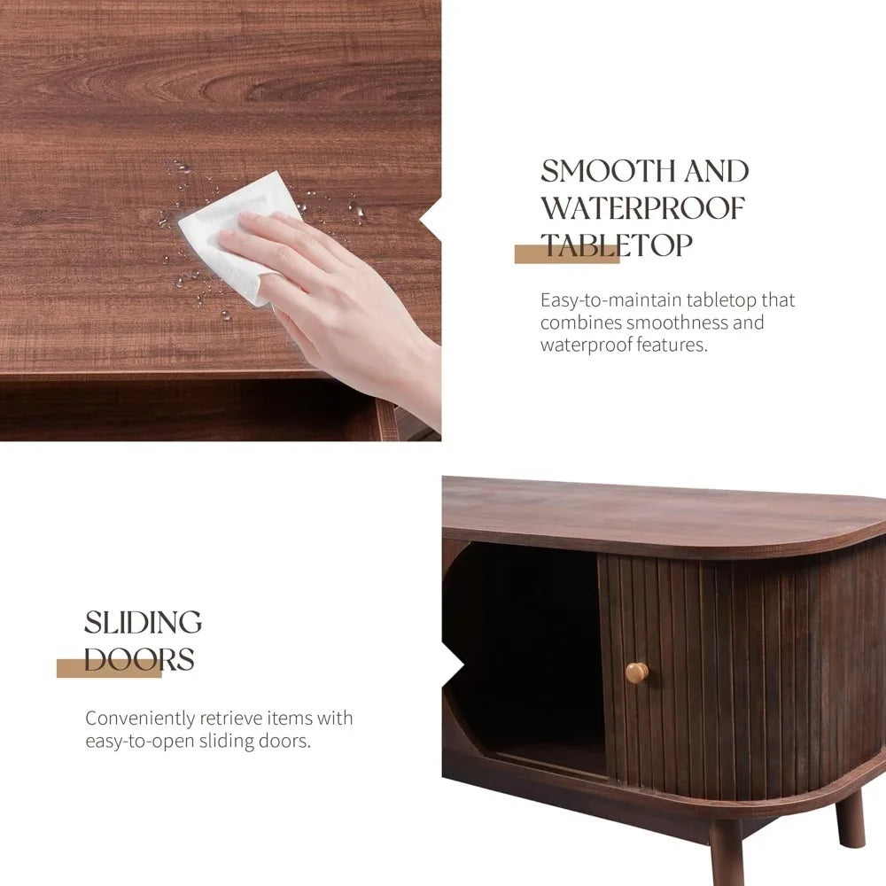 Modern Fluted TV Stand for 75" TVs Mid-Century Entertainment Center