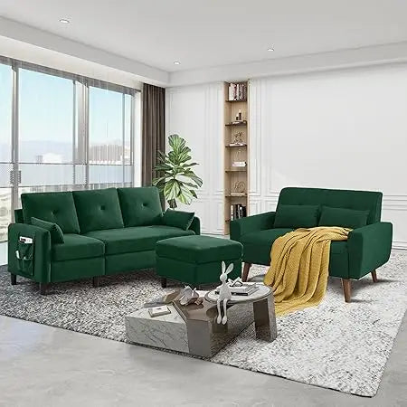 Modern 2 Piece Sofa Set L Shaped Sectional Couch Loveseat