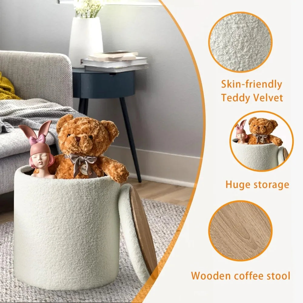 Round Set of 2 Ottoman Storage Multifunctional Chair for Living Room Bedroom