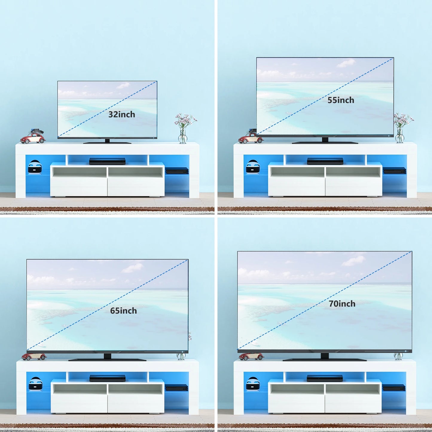 71 Inch LED TV Stand Modern Entertainment Center with RGB Light Storage