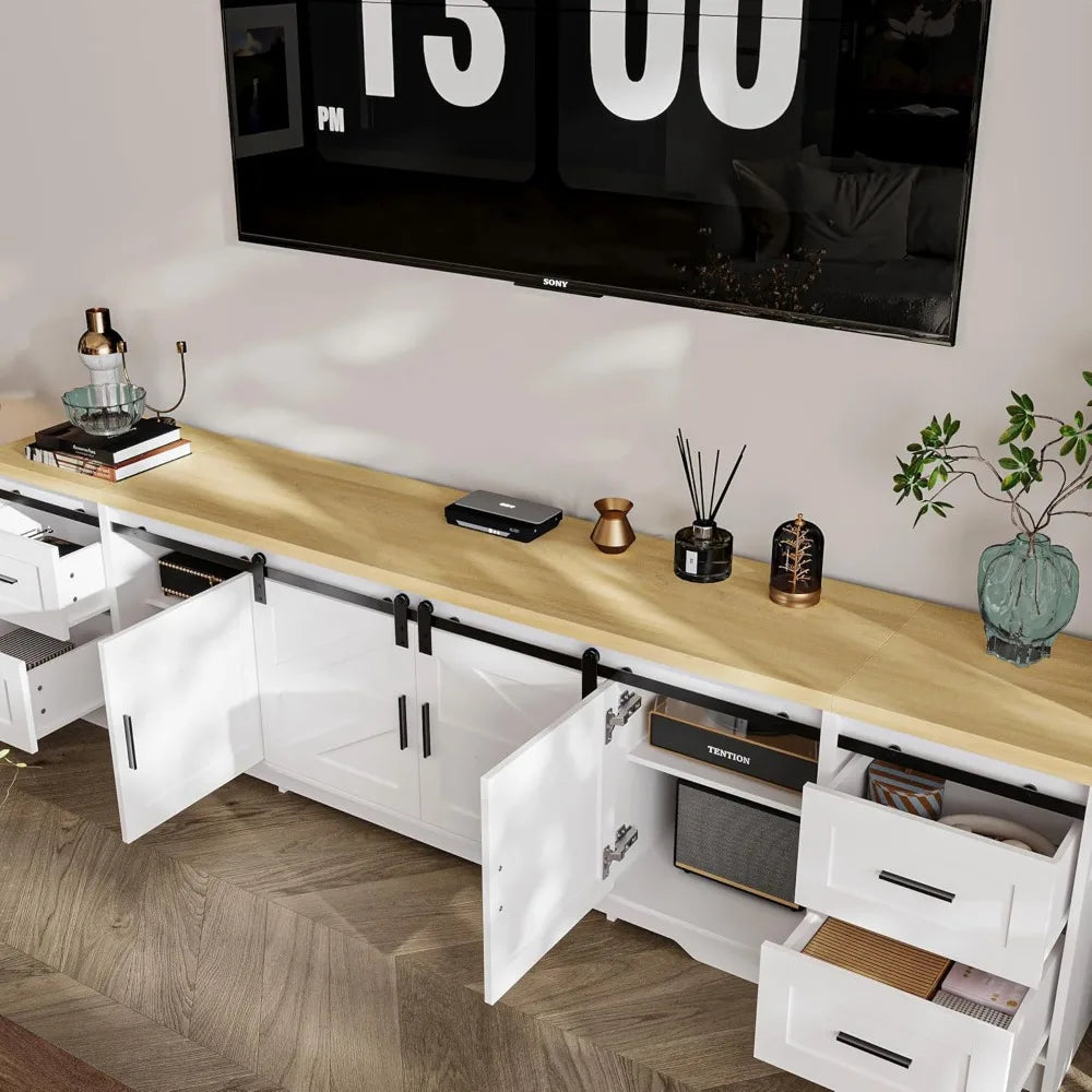 Farmhouse TV Stand for 100 Inch TV Entertainment Center with Storage