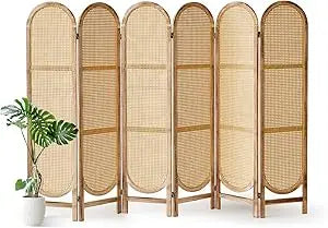 4 Panel Foldable Room Divider Screen Portable Rattan Privacy Divider