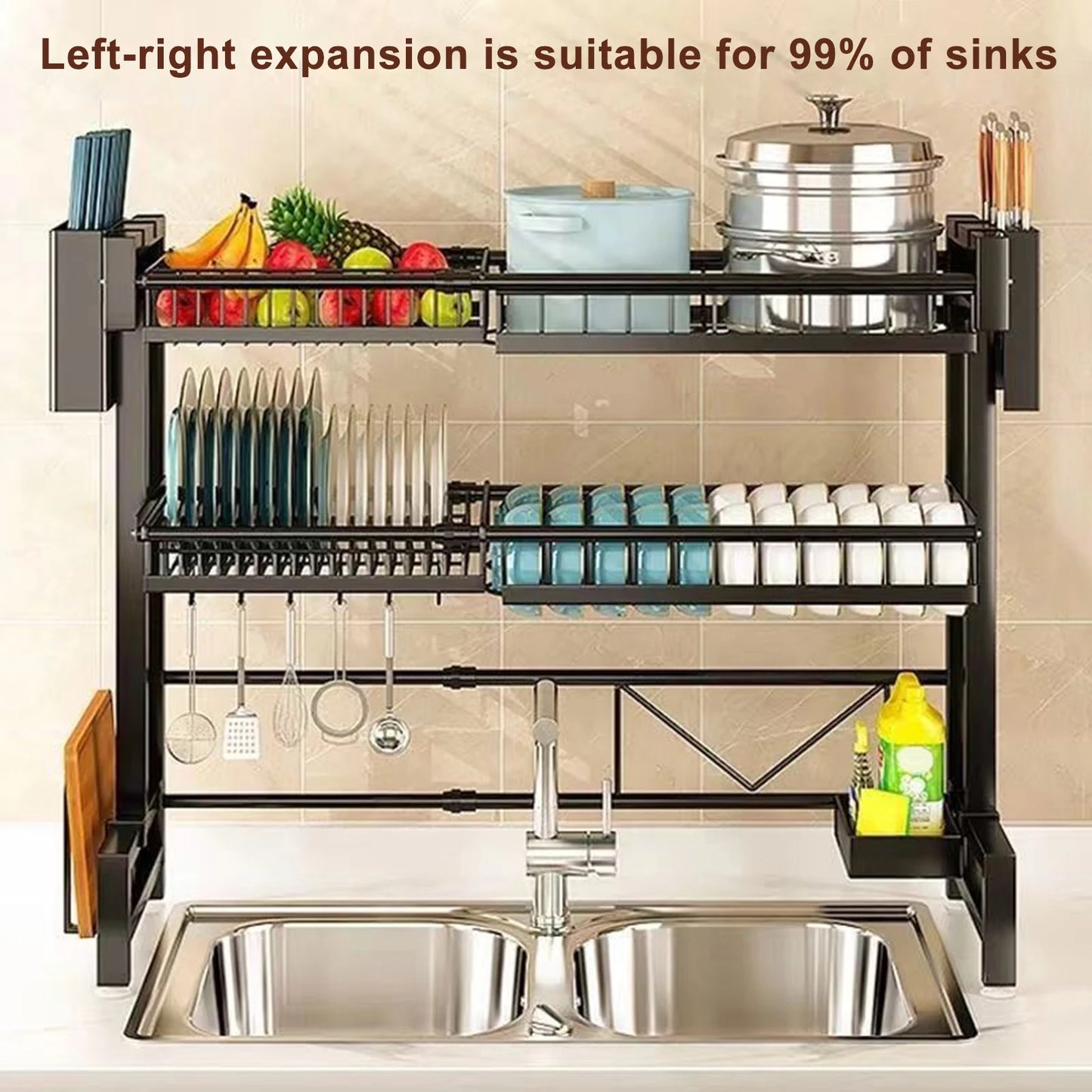 2 Tier Kitchen Storage Shelf Over Sink Adjustable Dish Drying Rack
