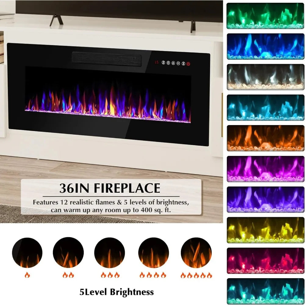 Ljustra Fireplace TV Stand for 80 Inch TVs with LED Light and Storage