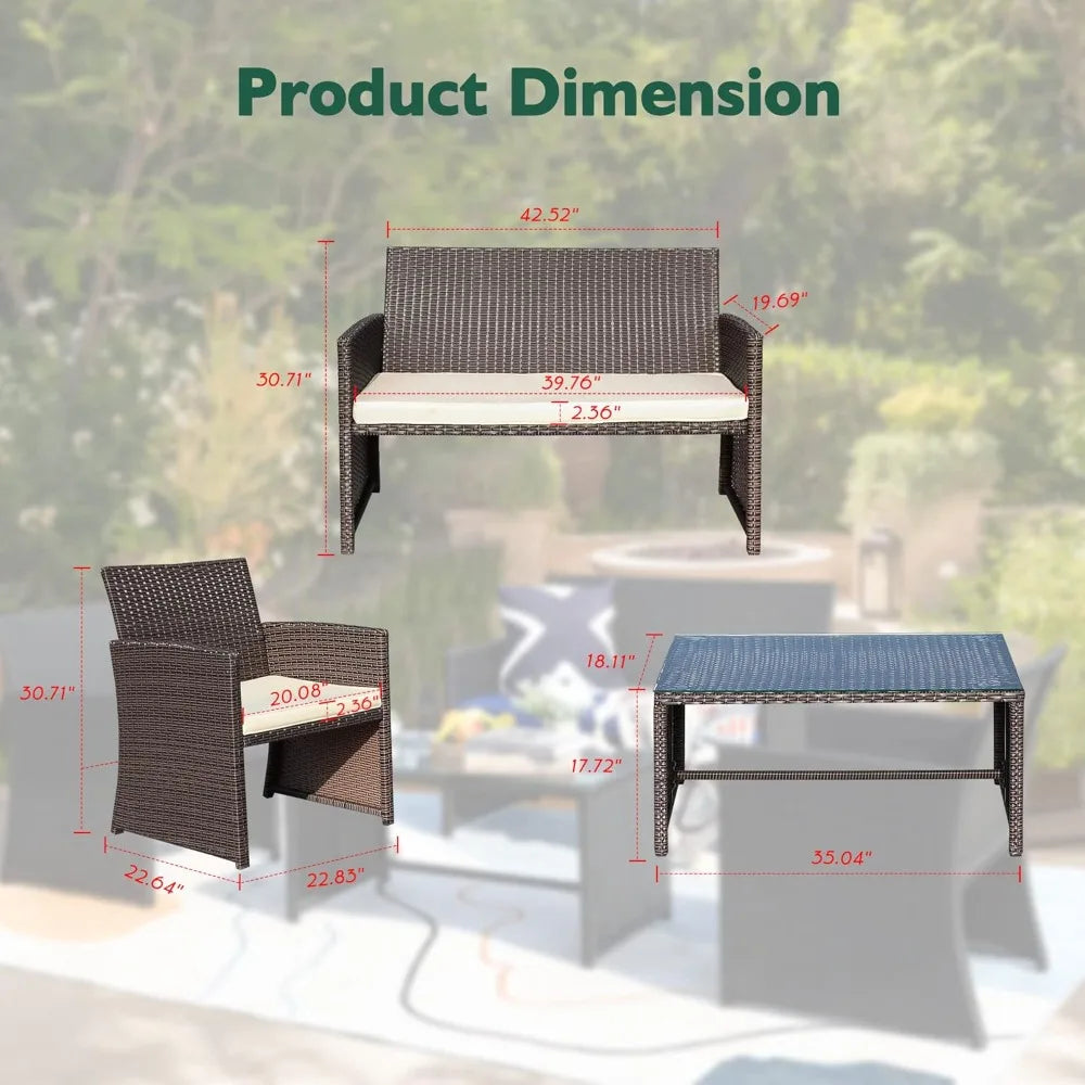 Ljustra 4 Piece Patio Conversation Set Outdoor Furniture Rattan Sofa