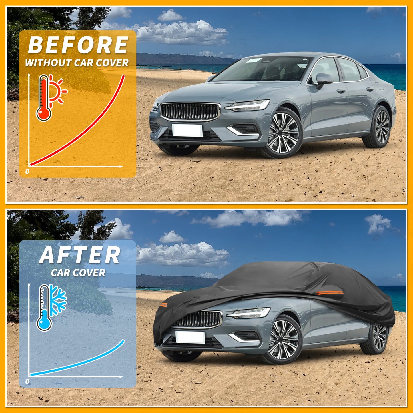 All Weather Car Cover for Volvo S60 Sedan with Left Zipper 190T-Pu