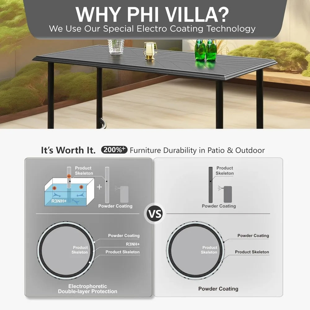 Outdoor Bar Table for 4-6 Counter Height Rectangle Metal Steel Frame