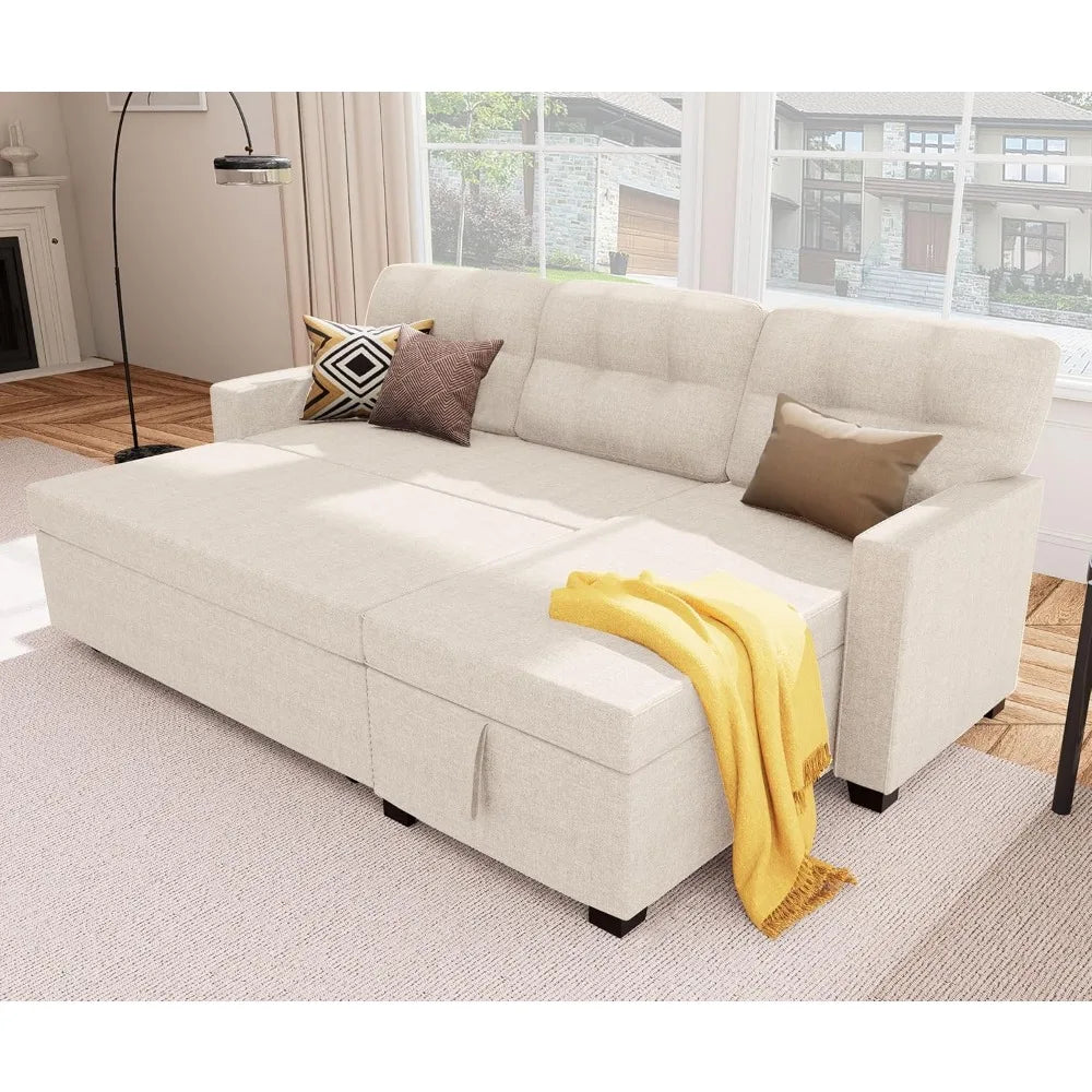 Reversible Sectional Sofa Bed with Storage Chaise Pull Out Couch
