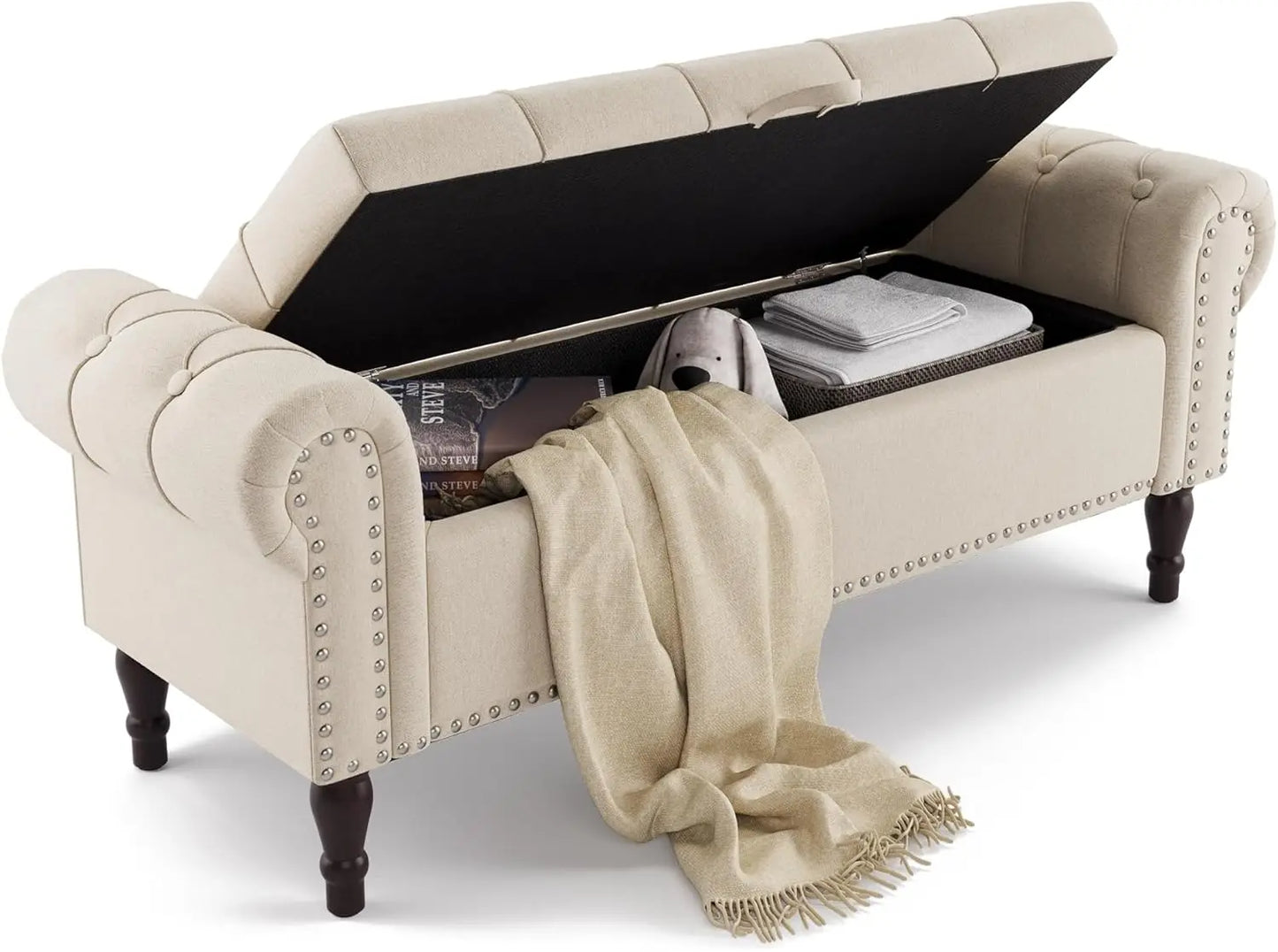 Ljustra 67 Inch Velvet Storage Ottoman King Size Bed Bench with Gold Legs