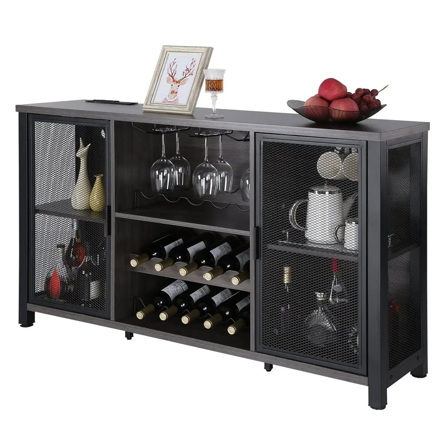 47 Inch Industrial Bar Cabinet Sideboard Buffet Freestanding Wine Rack