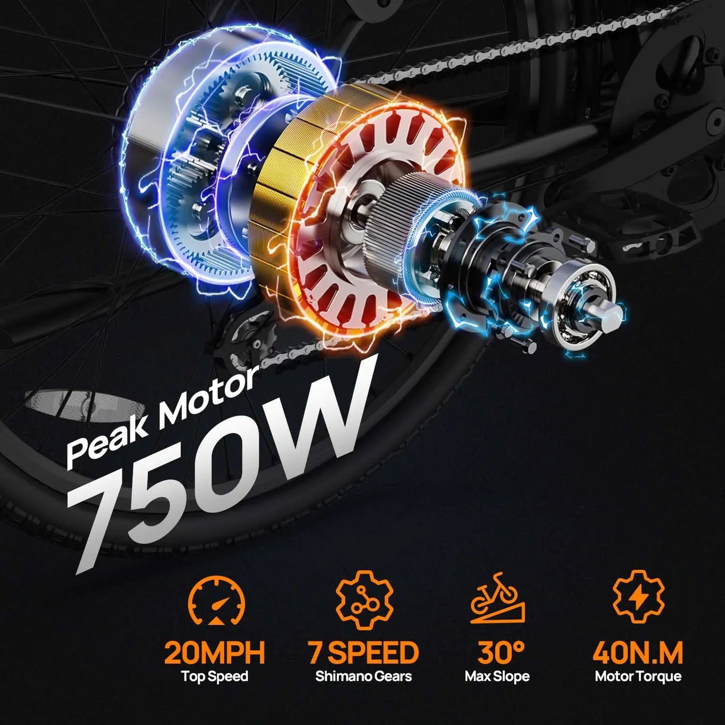 Peak 750W Electric Bike Adults 48V 10.4Ah Removable Battery 20MPH