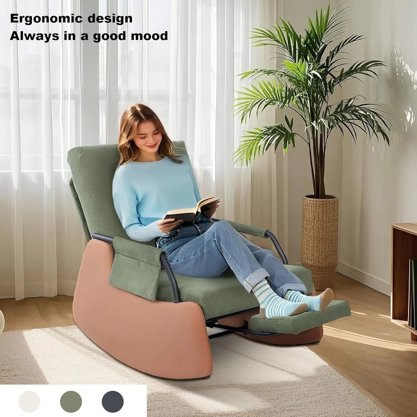 Ljustra Rocking Recliner Chair Modern Sofa Upholstered Glider 3 Levels