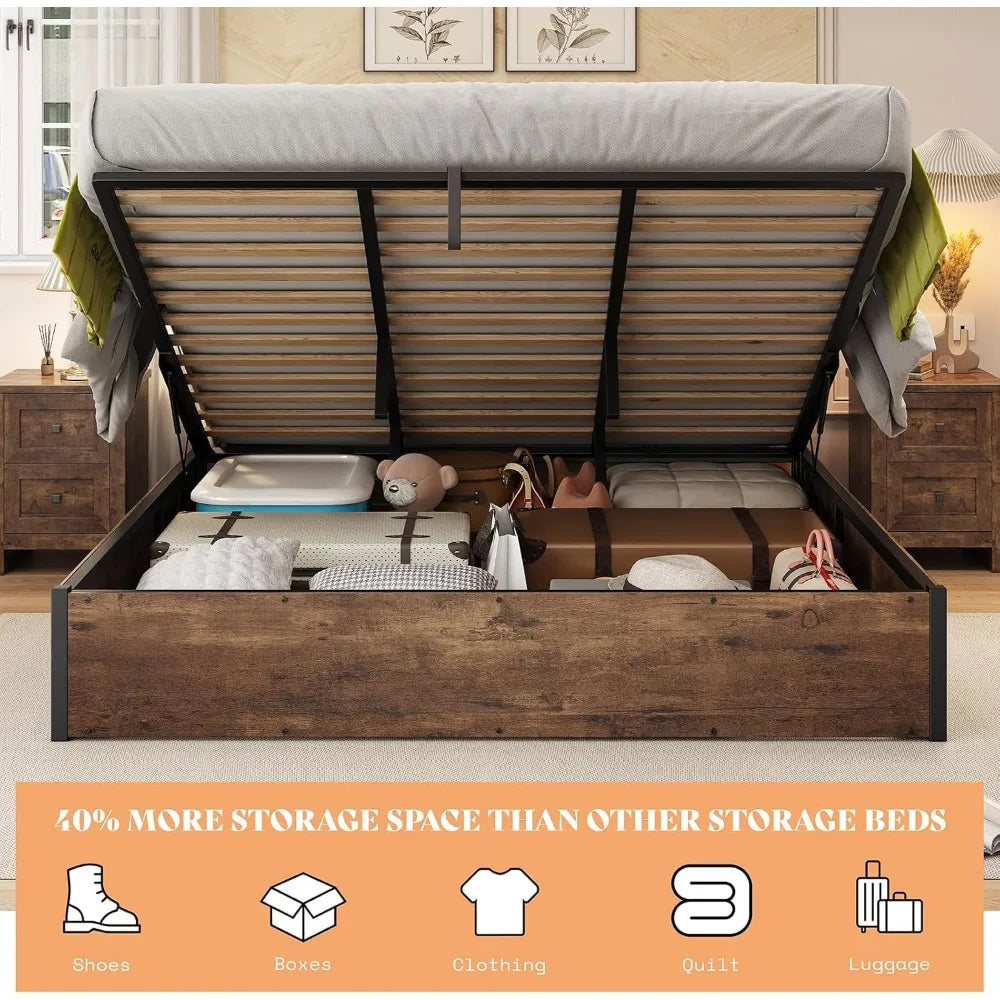 AMERLIFE Lift Up Storage King Bed Frame Platform Bed with Storage
