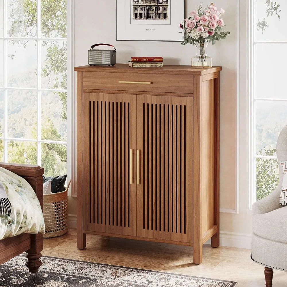 Shoe Cabinet 5-Tier Storage Organizer Louvered Doors Freestanding Rack