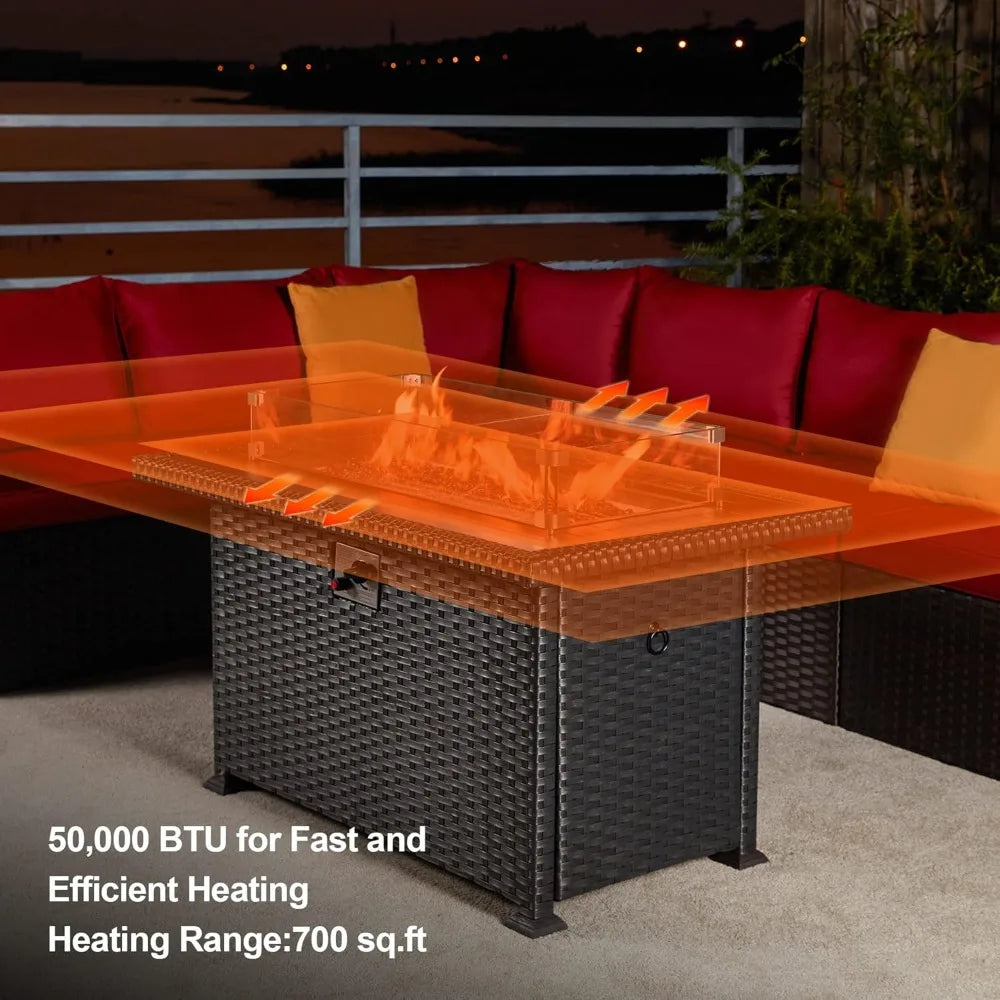 Propane Fire Pit Table 44 Inch 50000 BTU Auto Ignition Rectangular Outdoor