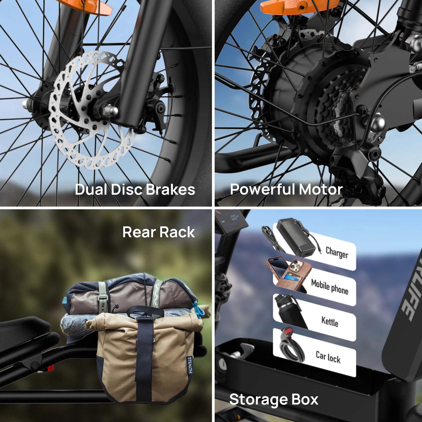 Peak 1500W Electric Mountain Bike 48V 100 Mile Range 20 Inch Fat Tire