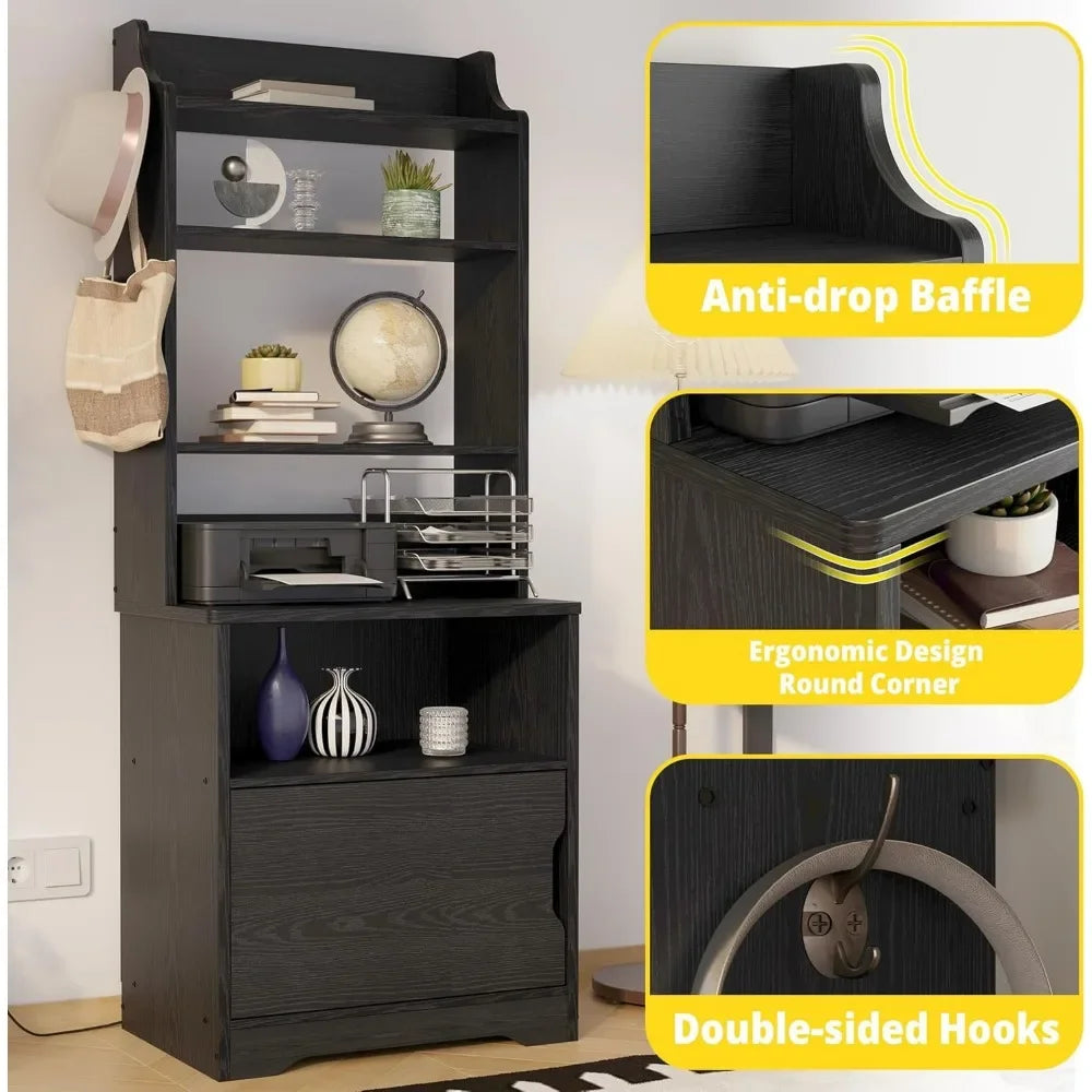 55 Inch Tall Nightstand End Table with Charging Station and Storage