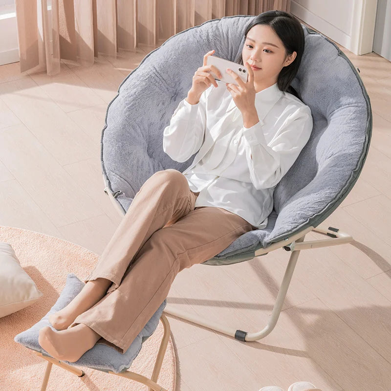 Ljustra Comfortable Faux Fur Saucer Chair Folding Lounge Chair Moon Shape