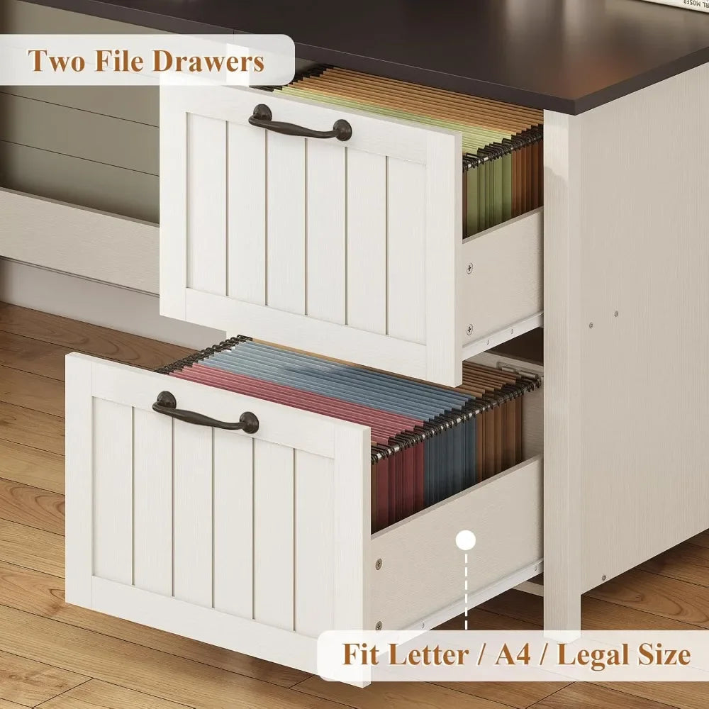 Farmhouse Executive Desk with File Drawer and Monitor Stand for Home Office