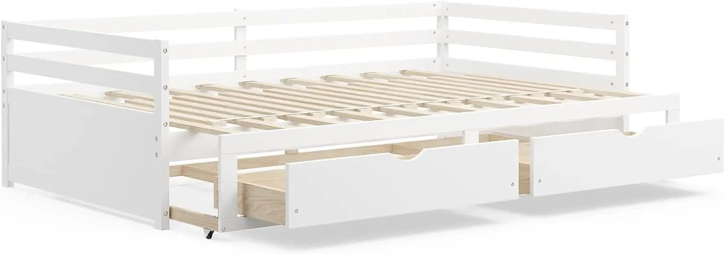 Twin to King Daybed with Trundle and Storage Drawers Modern Sofa Bed