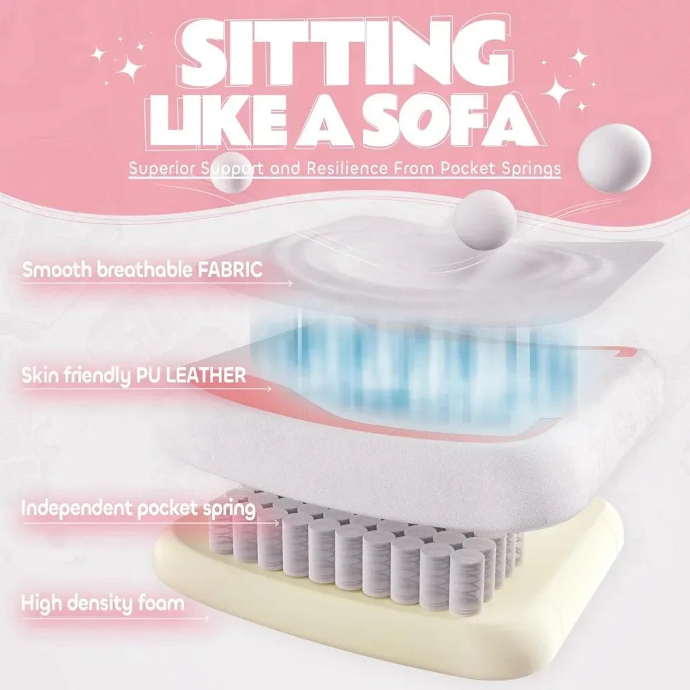 Cute Gaming Chair with Cat Ears Lumbar Cushion Ergonomic Footrest Reclining