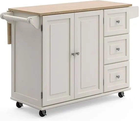 Ljustra Off-White Mobile Kitchen Island Cart with Breakfast Bar