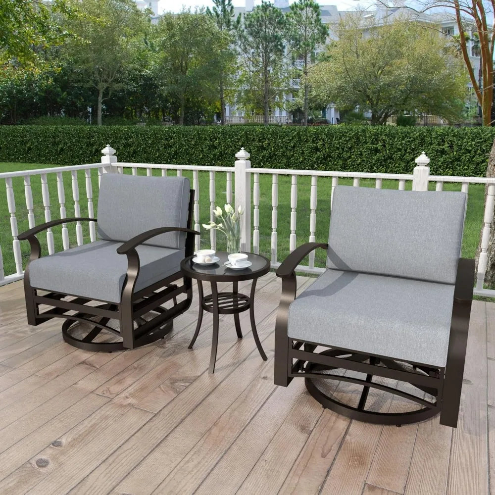 3 Pieces Outdoor Patio Furniture Set Aluminum Rocking Chair Swivel Gliders