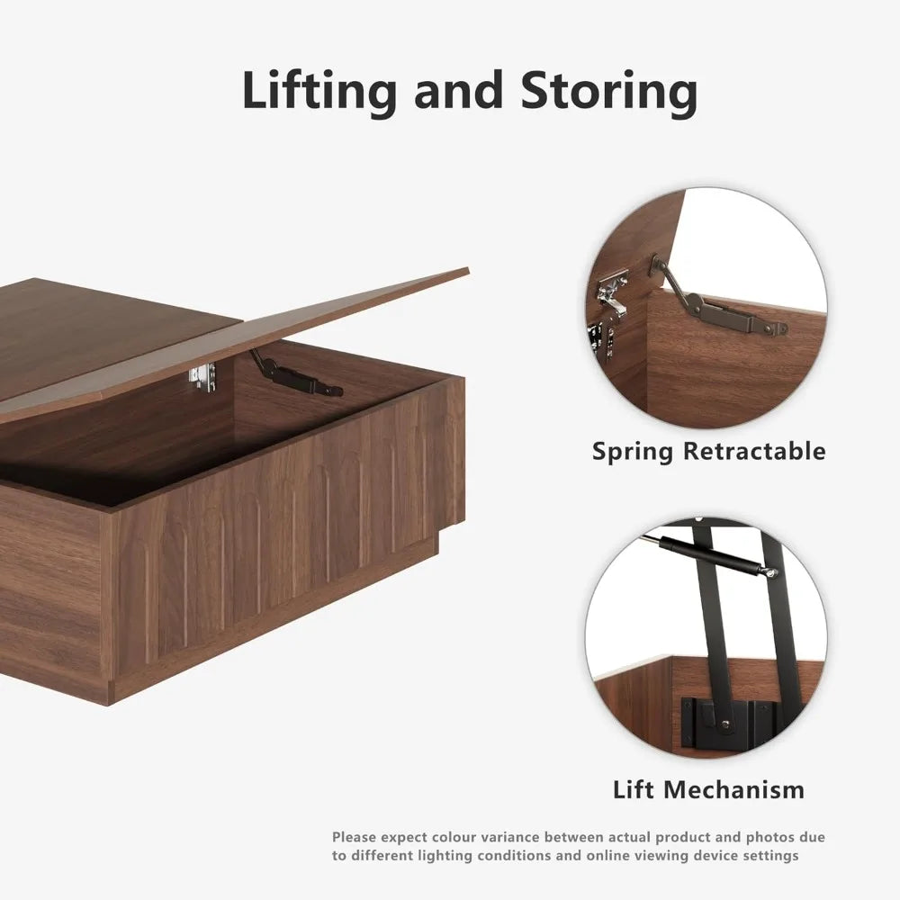 Lift Top Coffee Table Modern Storage Walnut Arched Design 31.5 Inch