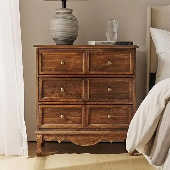 3 Drawer Nightstand with Charging Station Solid Wood Farmhouse Design