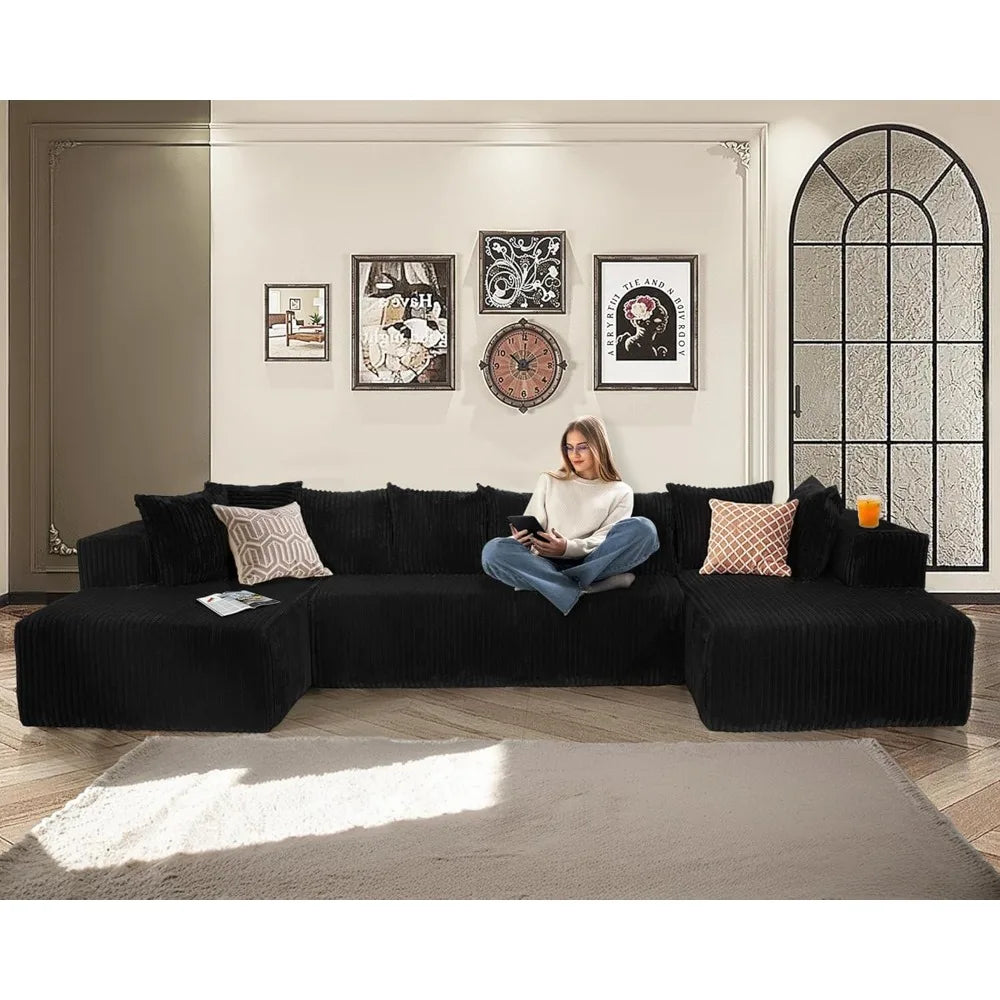 130 Inch Cloud Sectional Sofa Bed U Shaped Deep Seat Modular Couch