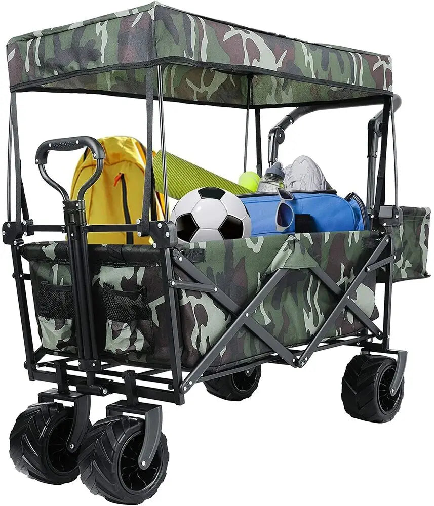 Foldable Handcart with Roof 115kg Off-Road Transport Trolley