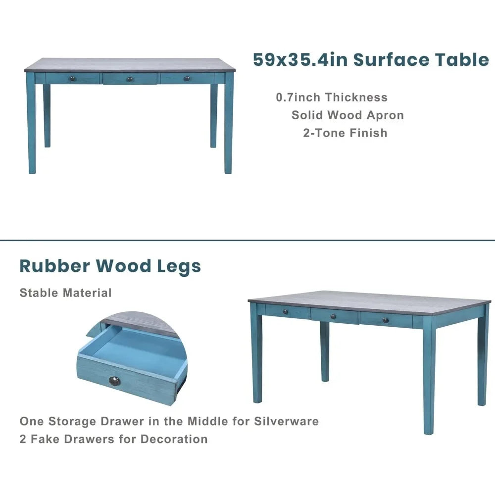 6 Piece Kitchen Table Set with Bench and Chairs Farmhouse Dining Set