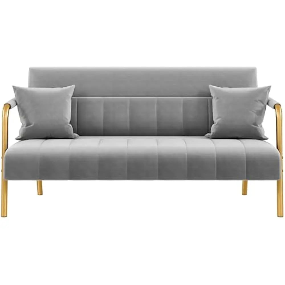 Ljustra 56.5" Luxurious Velvet Sofa with Gold-Tone Metal Arms and Legs