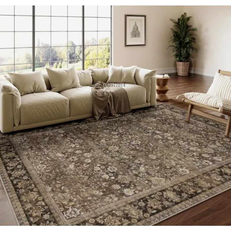 Brown Floral Hallway Rug Soft Non-Slip Washable Indoor Decorative Carpet