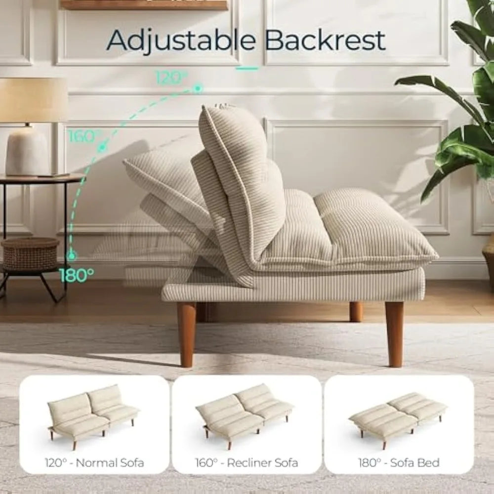 Ljustra 71 Inch Corduroy Futon Sofa Bed Adjustable Backrest Convertible