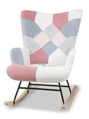 Mid Century Rocking Chair Fabric Recliner with Wood Legs for Living Room