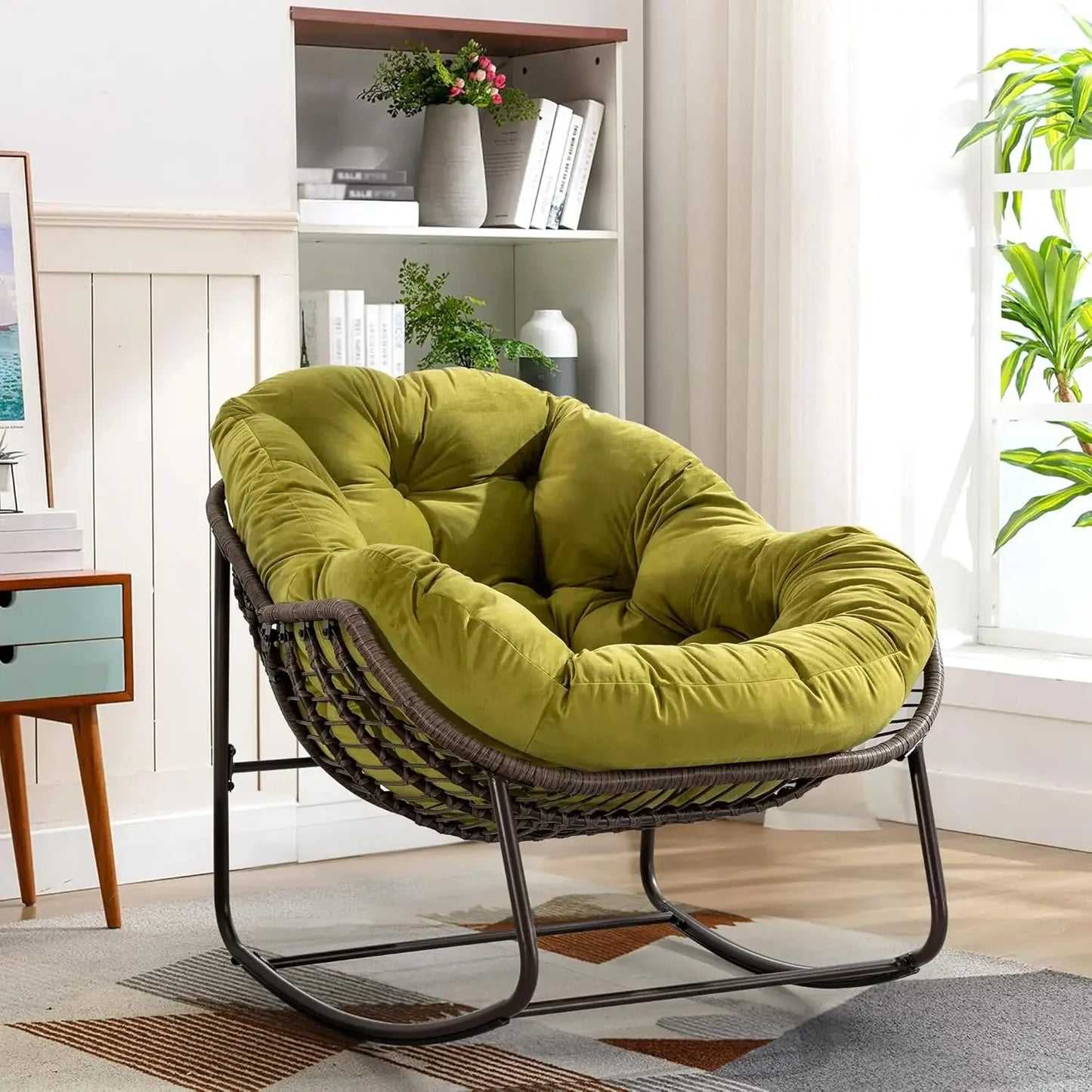 Large Oversized Indoor Outdoor Rocking Papasan Chair with Cushion