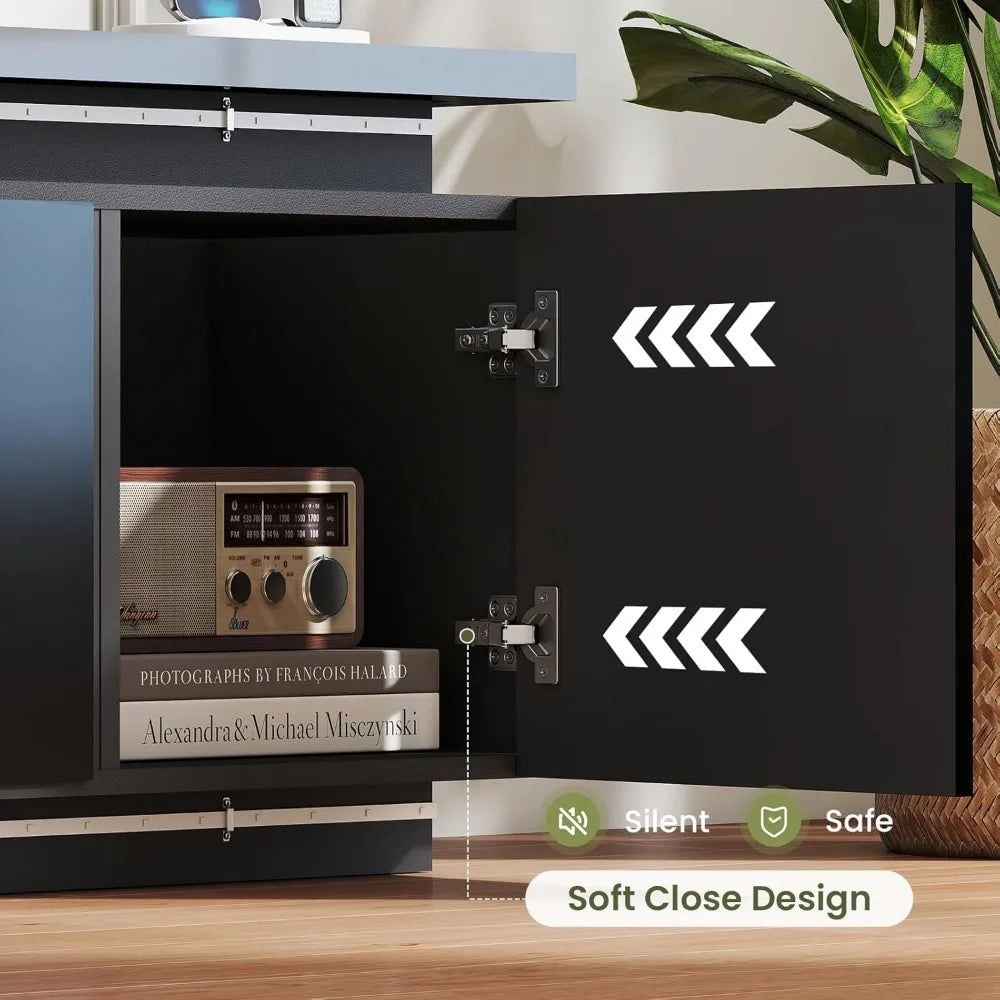 Fireplace TV Stand for 85 Inch TVs with RGB LED Lights and 4 Outlets