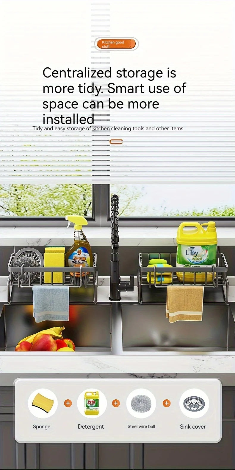 Multi-Functional Sink Caddy Organizer Kitchen Storage Sponge Drain Rack