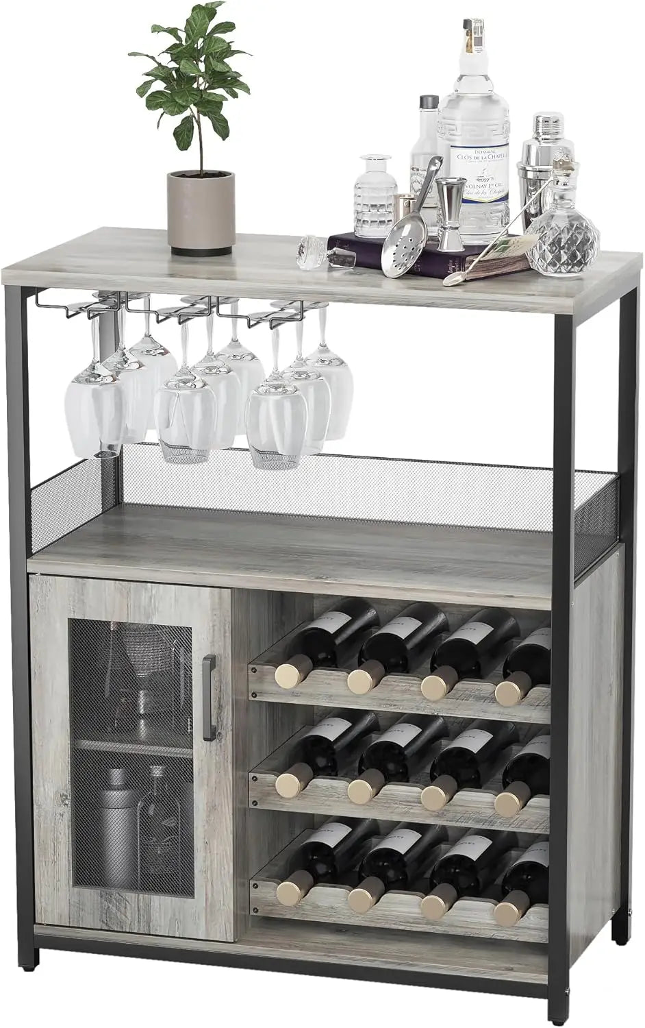 Wine Bar Cabinet with LED Light Kitchen Sideboard Coffee Bar Rack